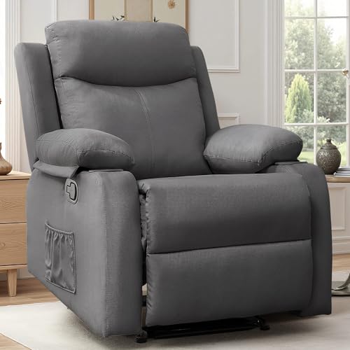 Korser Recliner Chair, Small Recliners for Small Spaces, Manual Recliner with Cup Holders and Side Pockets, Reclining Chair, Chairs for Living Room, Bedroom, Nursery, Darkgrey