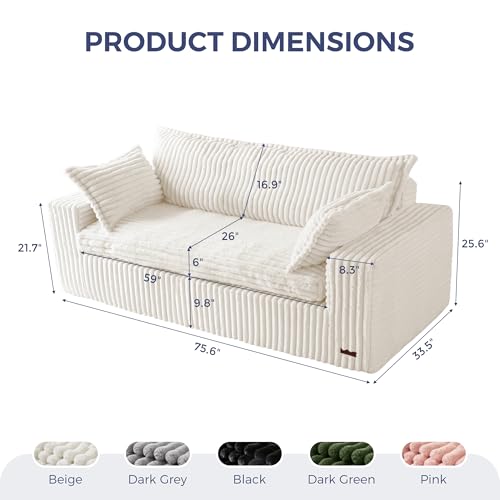 Image of MAXYOYO 76 inch Bean Bag Sofa Couch, Loveseat Boneless Couch in a Box, Upholstered Small Mini Sofa for Living Room Bedroom Office Apartment, No Assembly, Beige