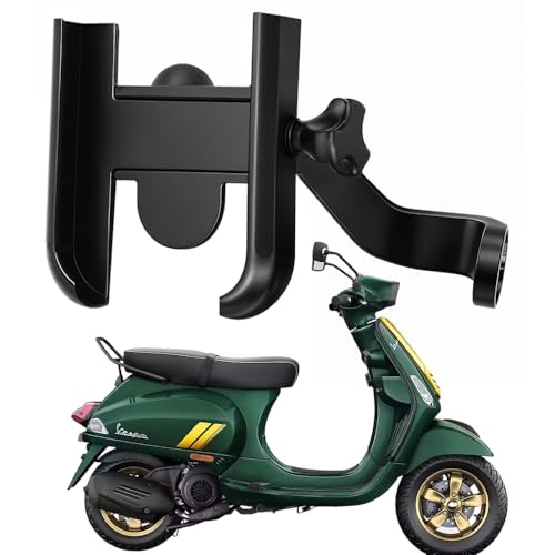 Image of Metal CNC Mobile Holder for Scooter, Scooty & Motorcycle Compatible for Vespa SXL 150, Mirror Mount, 360 Rotation, Strong Anti-Slip Grip, Wide Adjustable Fit for All Smartphones (Black)