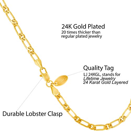 Lifetime Jewelry Simple Flat Figaro Anklet For Women & Girls 24K Gold Plated Diamond Cut Bracelet (11) #TOP2
