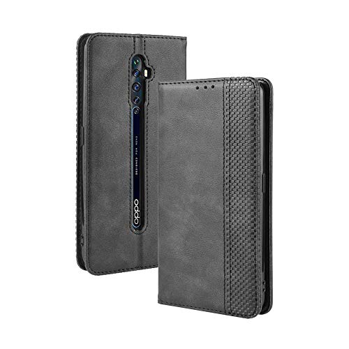 XINNI Protective Phone Case for Oppo Reno2 Z(Reno 2Z), PU/TPU Vintage Flip Leather Shockproof Cover Magnetic Book Style Wallet, Black