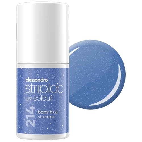 alessandro Striplac UV-Nagellack Baby Blue Shimmer - Deckend & Kratzfest bis zu 15 Tage - Leichtes Auftragen - Schonende Abziehtechnologie - Vegan - Blau, 6,5ml