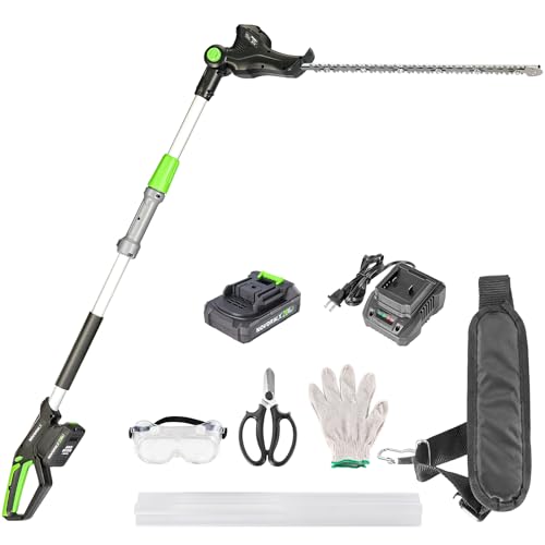 NovorikX Pole Hedge Trimmer Cordless 20V with Battery Powered 20-Inch Electric Hedge Trimmers 10-FT Reach with Extension Pole Multiple Angles for Shrubs Pruning Bush Trimmer