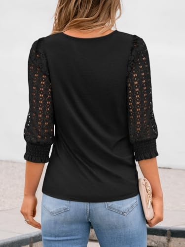 AUTOMET Womens Lace 3/4 Length Sleeve Tops4
