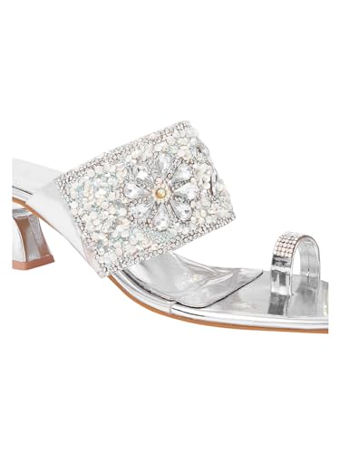 Image of TRYME Fancy Embroidery Kitten Heel Sandal Stylish Embellished Wedding Footwear Sandals For Women & Girls