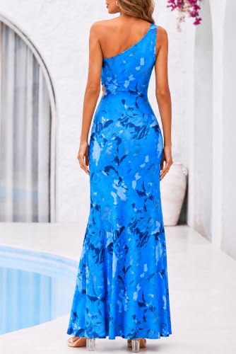 Image of One Shoulder Dress for Women 2026 Summer Print Sleeveless Cut Out Ruched Party Bodycon Maxi Dresses