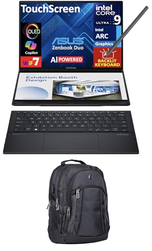 Image of ASUS Zenbook Duo AI Powered 2-in-1 Laptop 14.0 inch Touchscreen OLED 2.8K Display (Intel Ultra 9-285H, 32GB LPDDR5X, 4TB PCIe SSD, Active Pen, Backlit KB, 2 Thunderbolt 4, Win 11 Pro) w /Premium Backpack