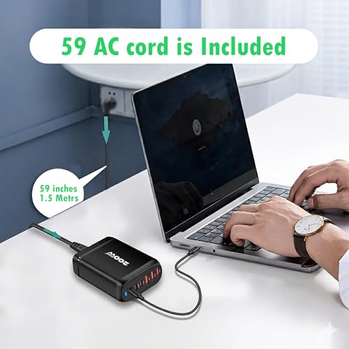 Image of MX 200W GaN USB C Charging Station, 6-Port Desktop Charger with PD 100W Type C Power Supply QC3.0 Fast Charging for MacBook Pro 16 inch /Air, Dell XPS, iPad Pro, iPhone 17 /16 /15, Galaxy S25 /S24