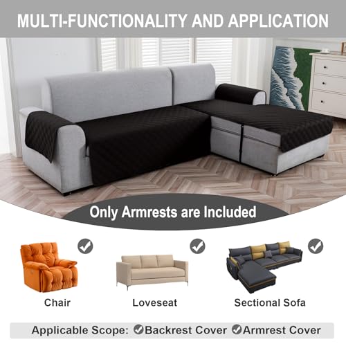 Image of Genina Sofa Armrest Cover, Anti-Slip Armchair Slipcovers for Dogs Cats Pet, Water Resistant Couch Arm Cover for Backrest Recliner Loveseat, L Shaped Sofa, 23.6 x 27.5 Inches(2 Pieces)