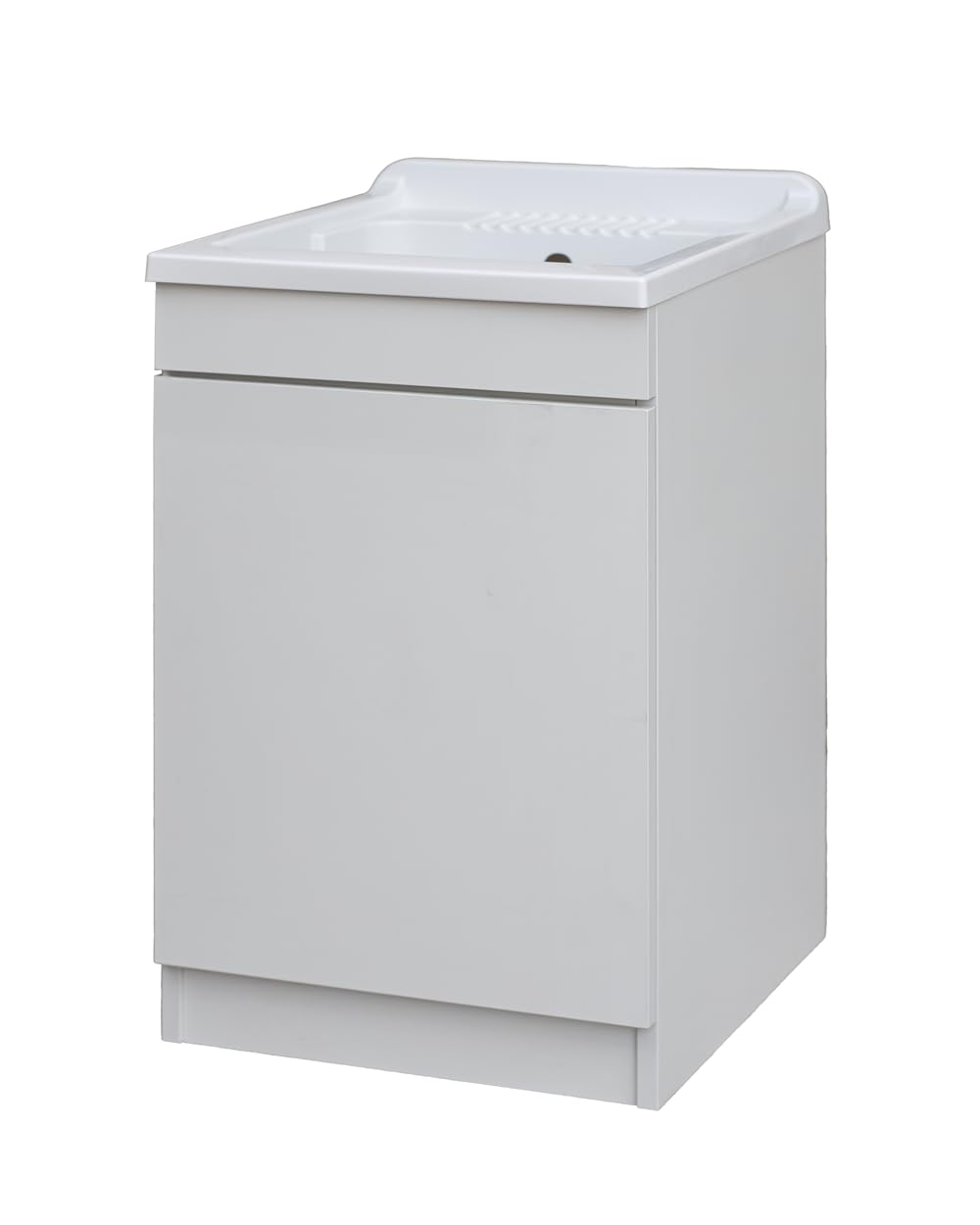 Delmar Mobile Lavatoio in Legno Nobilitato, Bianco, 60x45 cm Altezza 85 cm, Con Sportello Push e Lavabo Pila Pilozzo in Resina, Made in Italy, Già Montato per Bagno e Lavanderia
