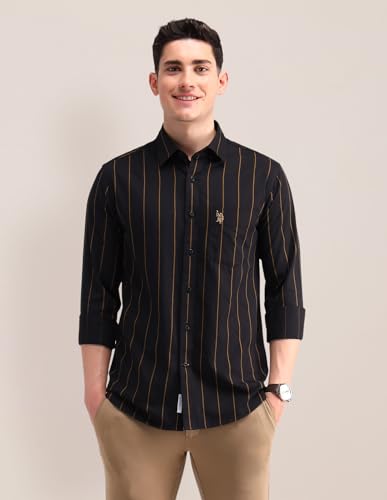 Image of U.S. Polo ASSN. Striped Slim Fit Formal Shirts for Men - 100% Cotton, Full Sleeve Mens Casual Shirts