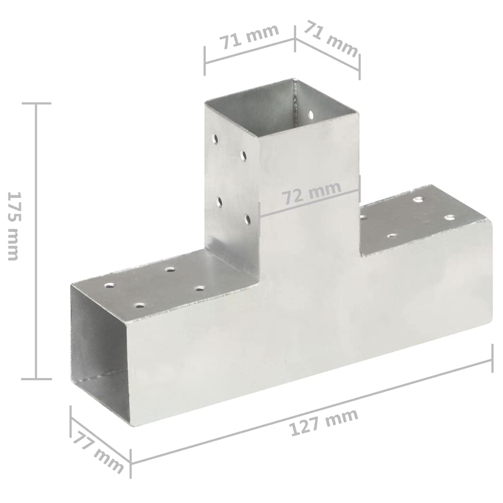 vidaXL 4X Conectores de Postes en Forma de T Jardín Patio al Aire Libre Estacas Exterior Valla Cerca Separador Metal Galvanizados 71x71mm