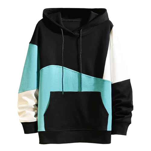 Men's Hoodie Contrast Color Pullover Patchwork Hoodies Casual Letter Print Tracksuit Techwear Hip Hop Sweatshirt