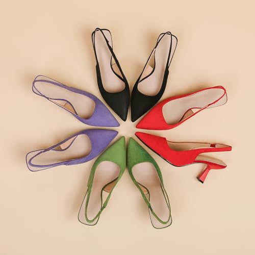 Womens Suede Pointed Toe Kitten Heels Pumps Fashion Solid Color Elastic Ankle Strap Low Heel Slingback Shoes Proms Daily Classic Office Lady Dress Shoes2