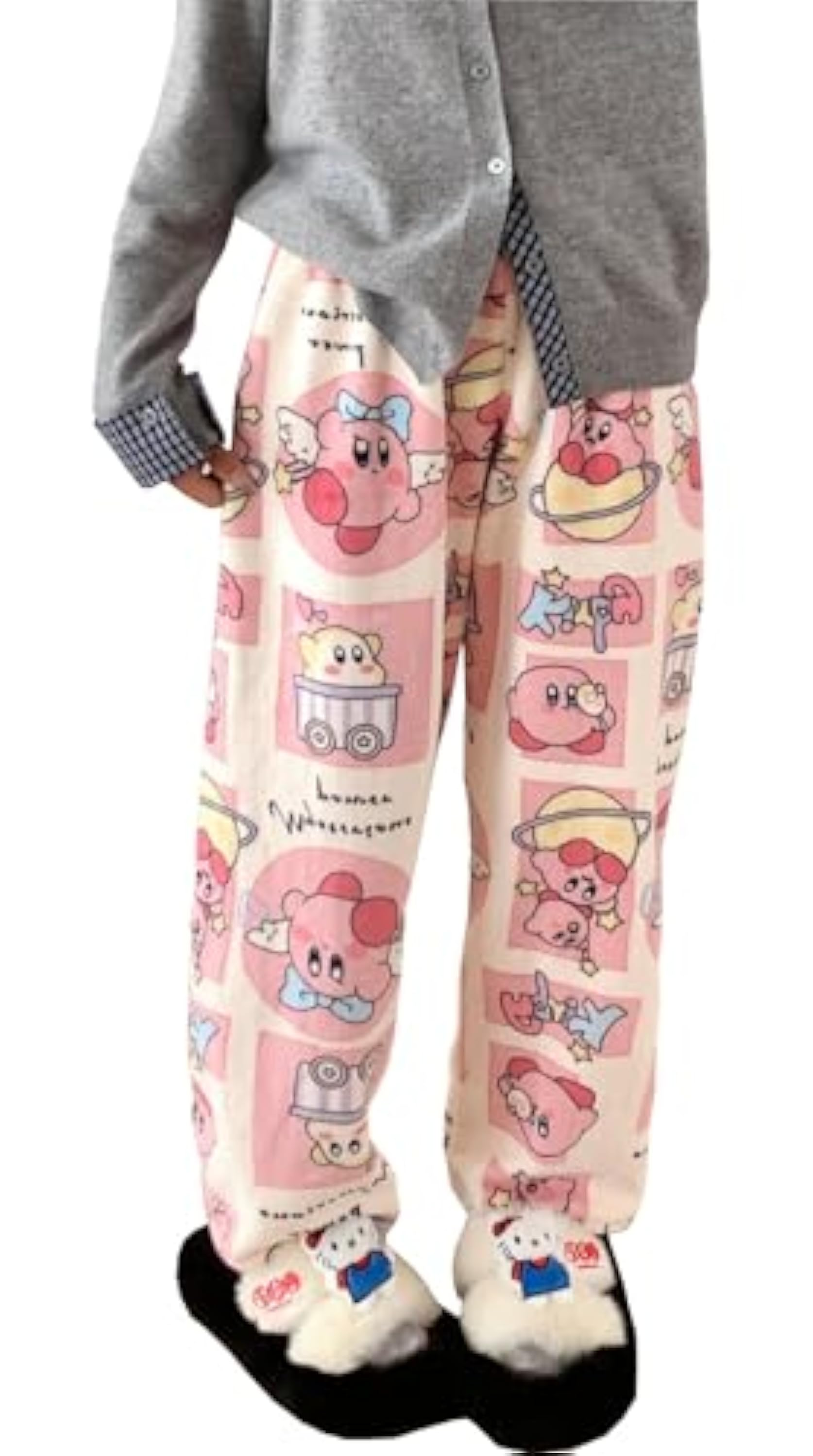 Satdflie niñas pantalones de pijama flanela algodón dibujos animados imprimir dormir y salón pantalones mujeres fondos familia Navidad casa pantalones Kawaii cómoda ropa de estar, estilo / 6, M