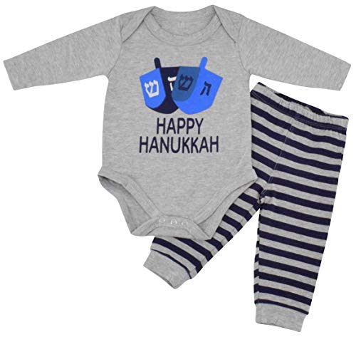 Unique Baby Boys Happy Hanukkah Layette Outfit Set Cap (6 Months) Grey