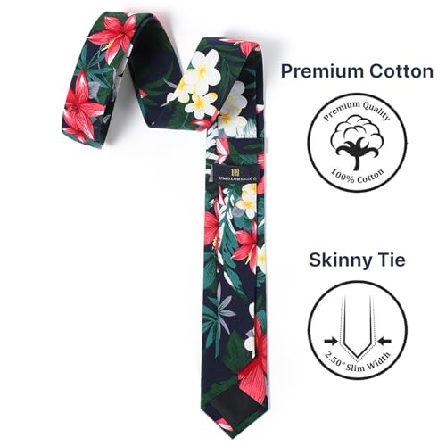 Image of Parquet Mens Floral Tie | Cotton Printed Skinny Necktie for Wedding | Spring & Summer