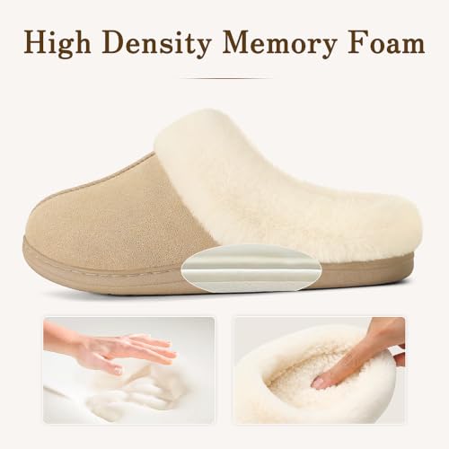 Image of Evshine Women's Memory Foam Fuzzy Slippers Cozy House Shoes | Wool-Like Faux Fur Lining, Non-Slip rubber sole, Warm Winter Slippers Indoor & Outdoor, Great Christmas Gift