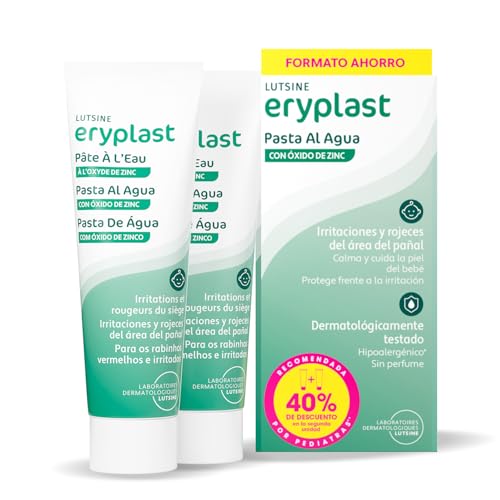 Eryplast Pasta al Agua 2x125gr Pack Ahorro 2ªunidad 40%dto - Crema de Pañal para Bebé. Calma, Cuida y Protege la Piel contra Dermatitis de Pañal – Hipoalergénico, Sin Perfume y Testado Pediátricamente