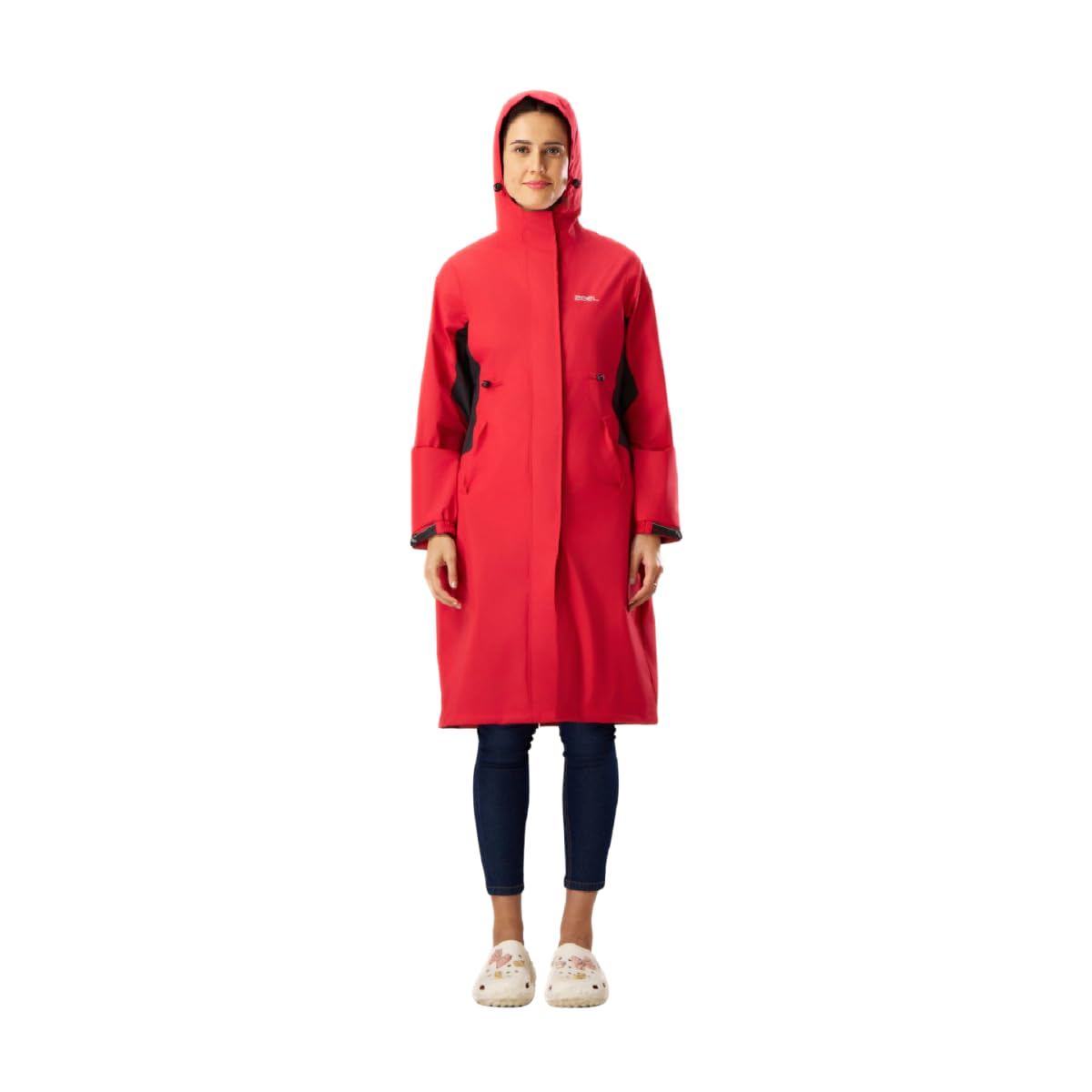 ZEEL Rain Coat for Women Waterproof High Neck Polyester Rainwear with Adjustable Drawstring and Pocket, Hooded Long Rain Coat Jacket,ZKL01