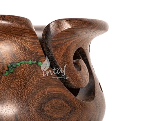 Image of INTAJ Wooden Yarn Bowl for Knitting and Crochet, 7 Inch No-Snag Holder