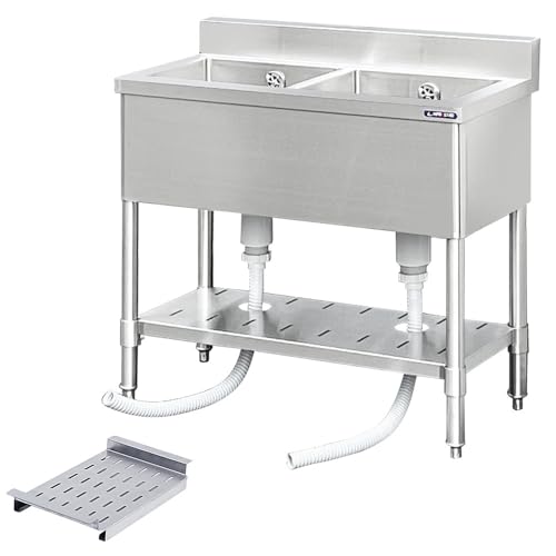 業務用 シンク 2槽式 ステンレス 1.2mm厚 水切り板付き 実用新案登録 900×450×H800 (90cm×45cm×高さ80cm) KS2-9045 KIPROSTAR(キプロスター) 流し台 キッチン 二槽 流し台 厨房