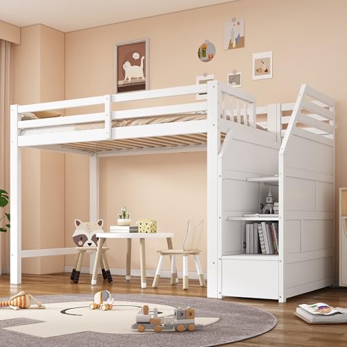 NovaFurnish Cama alta, 90 x 200 cm, cama con somier (sin colchón), barandilla, escalones plegables, espacio libre para disfrazarse a voluntad, certificado EN747