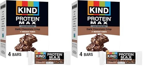 Image of KIND Protein MAX, Dark Chocolate Crisp, 20g Protein, 1g Sugar, Low Sugar, High Protein Snack Bars, 4 Count (Pack of 2)