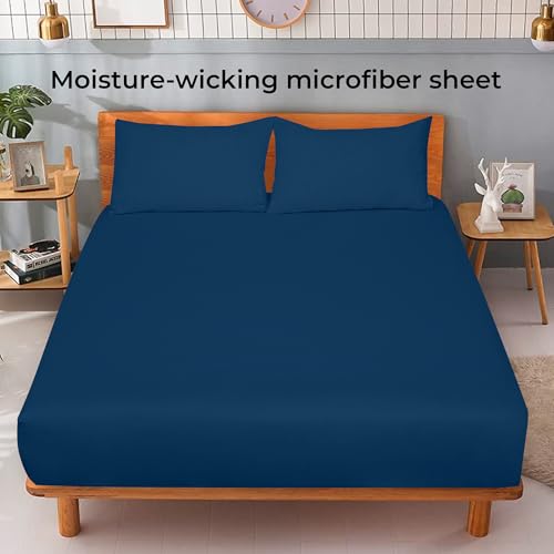 Image of Royale Linens Fitted Sheet King - Ultra Soft 1800 Brushed Microfiber - Hotel Luxury Bottom Sheets - Wrinkle Free & Fade Resistant - Deep Pocket Fitted Sheet Only (King, Navy)