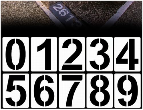 ZoeTekway Juego de 10 plantillas de números reutilizables, de plástico, para números de casa, marcador de aparcamiento para pintar de 0 a 9 (25 cm)