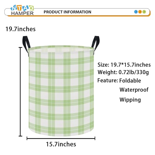 Image of NTAOHAMPER Laundry Hamper, Laundry Basket, Baby Nursery Hamper, Waterproof Storage Bin, Clothes Organizer Basket, Room Decor (Green Plaid)