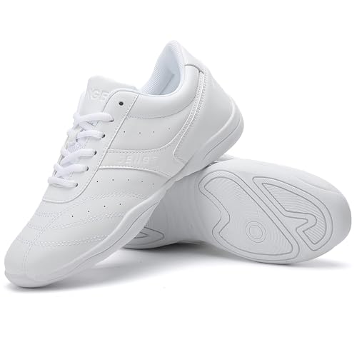WUIWUIYU Boys Girls White Lace-up School Cheer Shoes Chearleading Dancing Sports Shoe Sneakers4