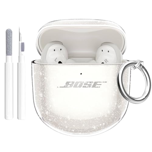 Aircawin for Bose QuietComfort Earbuds II 2022/QuietComfort Ultra 2023/Ultra 2nd Gen 2025 Case Clear Glitter Shockproof Soft TPU for Bose QC II 2&Ultra Earbuds Case with Carabiner&Cleaning Pen-Glitter
