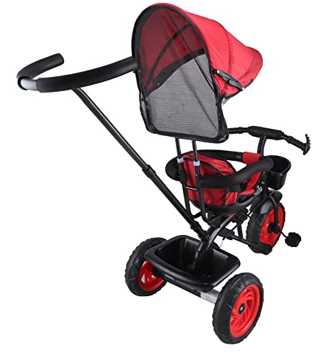 Image of JoyRide Stroller Tricycle| Baby Trike|Tricycle with Canopy and Parental Adjust Push Handle for Kids|Boys|Girls Age Group 1.5 to 5 Years (Red)