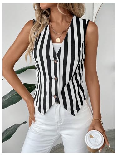 SHENHE Women's Leopard Print V Neck Button Up Vest Sleeveless Dressy Tank Top4