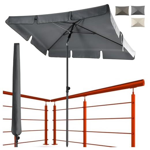 4smile Sonnenschirm Balkon in Anthrazit - Sonnenschirm rechteckig 200x125cm mit UV50+ Sonnenschutz | Balkon Schirm knickbar höhenverstellbar | Robuster Balkonschirm für optimalen Schatten