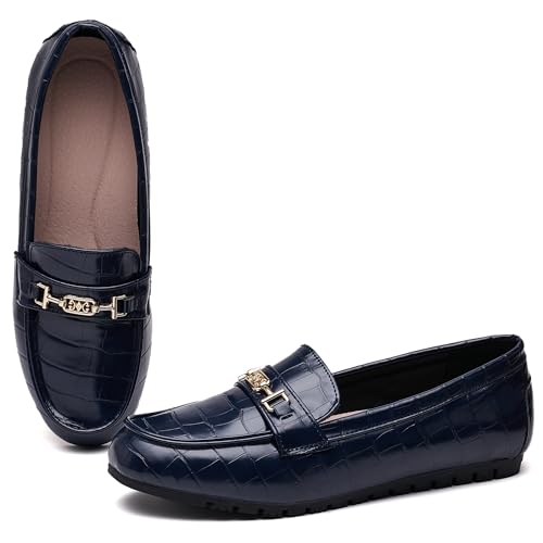 Image of Women's Loafer Casual On Flat Shoes Classy and Comfortable Slip On Flat Shoes (Stone Blue 6W)
