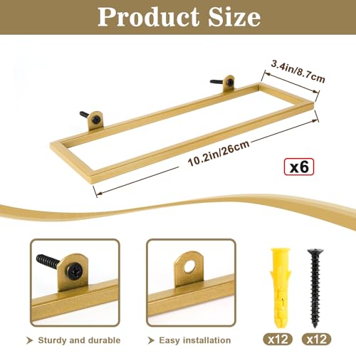 Image of 6-Shelf Metal Wall Mounted Wine Rack - Hanging Wine Bottle Holder Organizer for Kitchen, Bar, Home Storage - 6PCS Iron Wine Bottle Display Stand (6PCS-Gold)