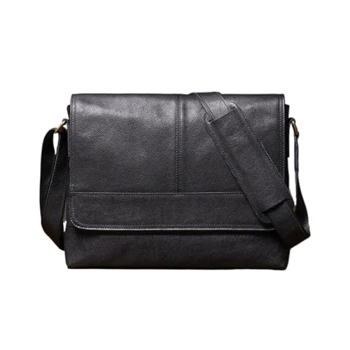 13Inch Mens Genuine Leather Shoulder Bags Messenger Bags Casual Daypacks Briefcases Laptop Bag Crossbody Bags(Black)