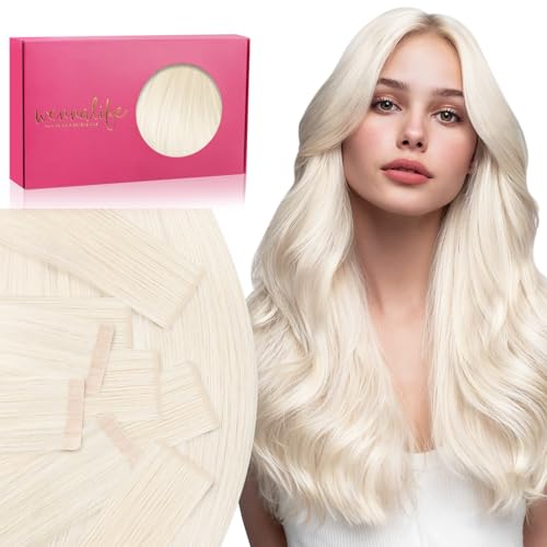 Image of WENNALIFE Invisi Edge Tape in Hair Extensions Human Hair,#1000,22 Inch | 22 Inch 50g 20pcs (Invisi Edge & Classic) White Blonde Invisi Remy Hair Natural Seamless Injected Tape Ins