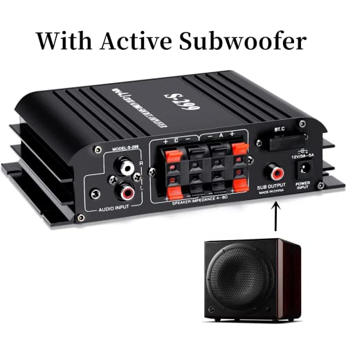 4.1-Kanal Verstärker, 1200W Mini HiFi Verstärker, Bluetooth 5.0 für Heimlautsprecher 40W x 4 + Active Subwoofer von 110-240V bis 12V mit USB TF Steckplatz MP3 Player mit Fernbedienung