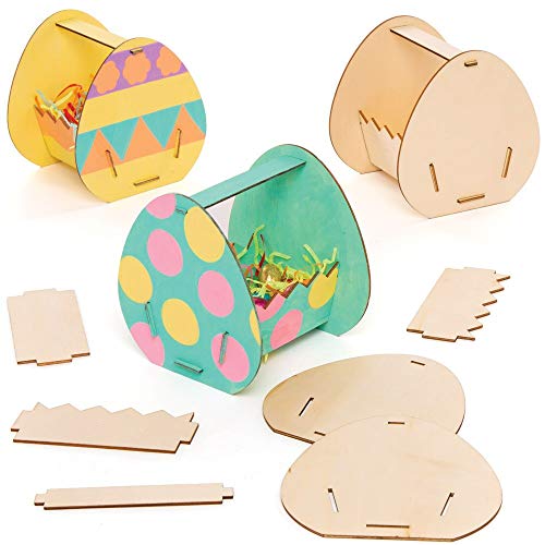 Baker Ross AT444 Easter Egg Wooden Basket Kits - Pack of 4, Blank Templates and String for...
