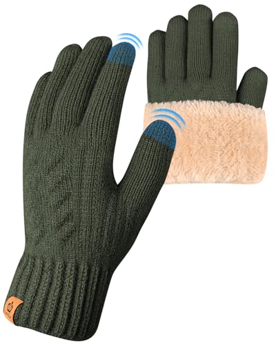ARFNKIM Thermal Winter Gloves-Fleece Lining Touch Screen Knit Stretchy Warm Gloves for Running Cycling Riding- Men Women (Green)