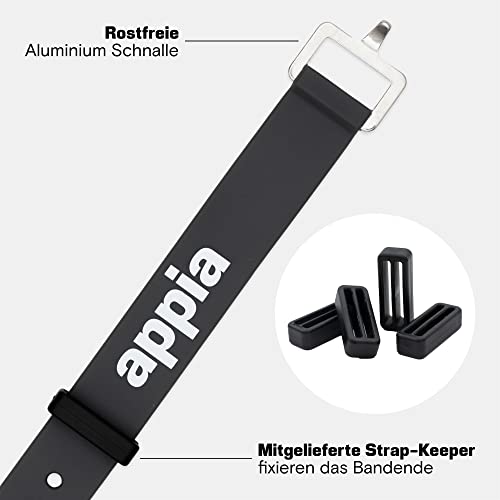 Appia Straps - Spanngurte 35cm Grau (4er Pack) inkl. Strap-Keeper für Fahrrad, Ski, Bikepacking, Camping, Heimwerken aus TPU mit rostfreier Aluminium-Schnalle
