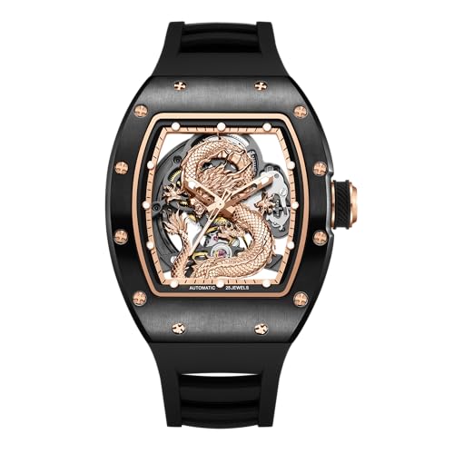 Image of ALIX AL2928 Automatic Skeleton Case with Dragon Cobra Design Dial Self-Winding Luxury Designer Wrist Watch