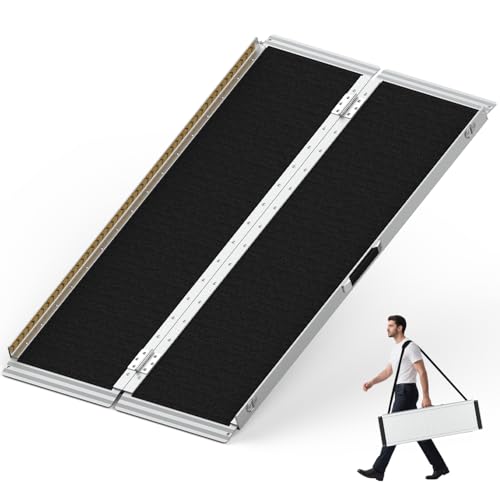 FODINGHILL 5FT Wheelchair Ramp,800 LBS Capacity Portable Wheel Chair Ramp with Shoulder Strap,Aluminum Door Threshold Ramps for Home Steps, Curbs, Doorways, Car
