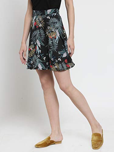 Image of Sera Women's Floral Print Black Viscose Rayon A-Line Casual Mini Skirt
