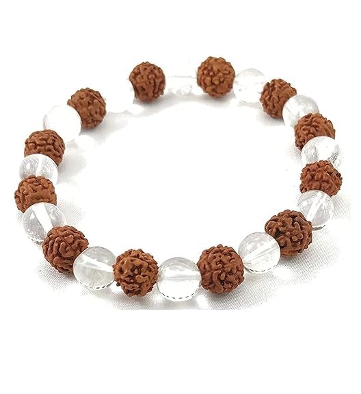 Original Rudraksha with Clear Quartz (Sphatik) Bracelet 8 mm stretchable Bracelet for Men and Women (B0CJWN49TL) Amazon Price History, Amazon Price Tracker