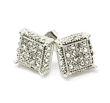L & L Nation Mens Silver Tone Clear Cz Cube Hip Hop Micro Pave Stud Earrings