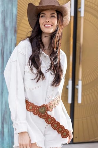 Women Wide-Disc-Western-Belt Chunky-Cowgirl Cowboy Belt Concho Country Leather Belt for Dress2